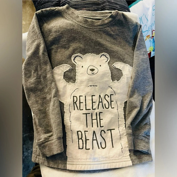 Carter’s Grey and White Release the Beast Long Sleeve Bear t-Shirt - Picture 1 of 3